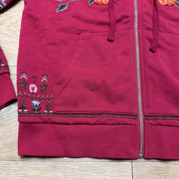 Driftwood Teddy Hoodie Floral Embroidered Full Zip Maroon NWOT Large Sweatshirt - Picture 4 of 11
